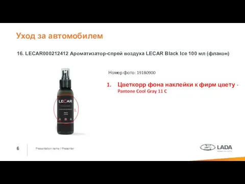 Presentation name / Presenter 16. LECAR000212412 Ароматизатор-спрей воздуха LECAR Black Ice 100