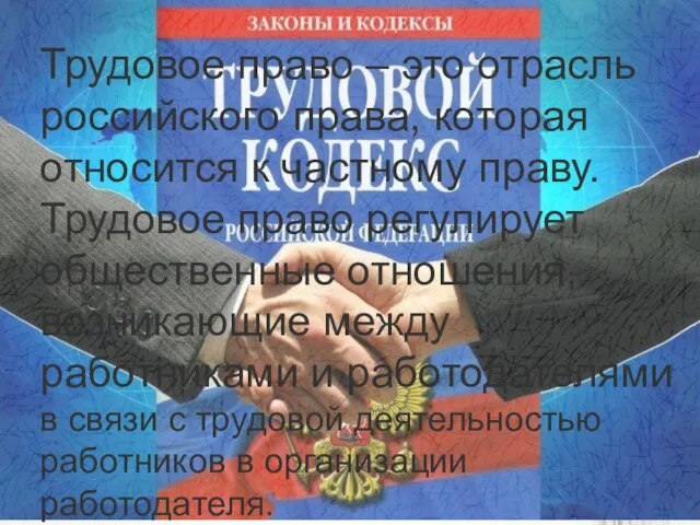 Трудовое право – это отрасль российского права, которая относится к частному праву.