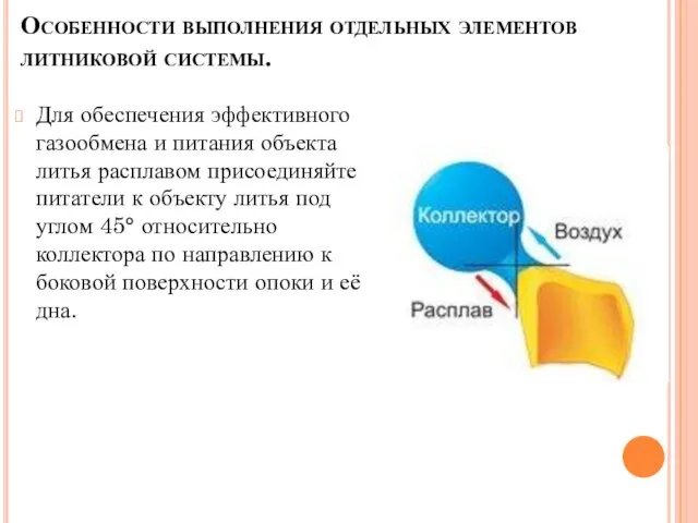 Для обеспечения эффективного газообмена и питания объекта литья расплавом присоединяйте питатели к