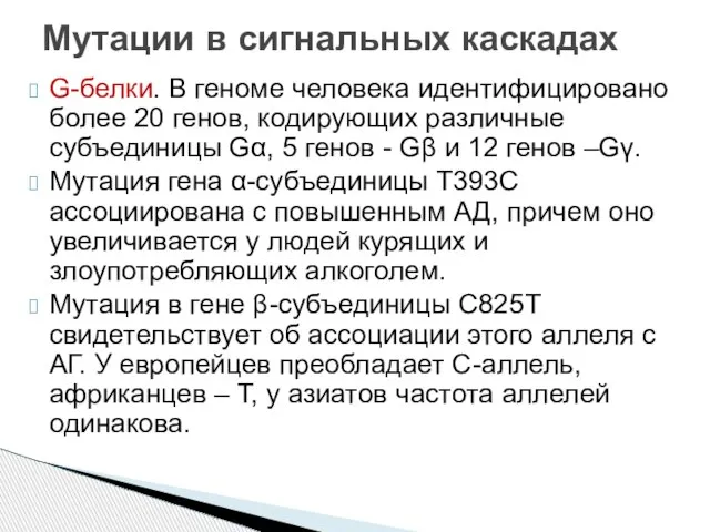 G-белки. В геноме человека идентифицировано более 20 генов, кодирующих различные субъединицы Gα,