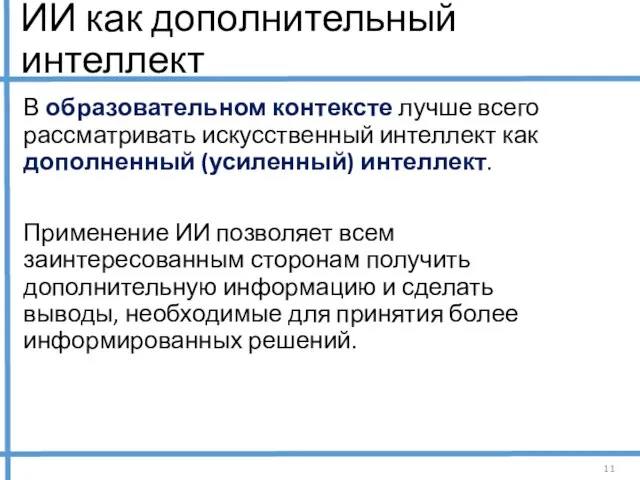 ИИ как дополнительный интеллект В образовательном контексте лучше всего рассматривать искусственный интеллект