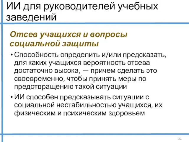 ИИ для руководителей учебных заведений Отсев учащихся и вопросы социальной защиты Способность