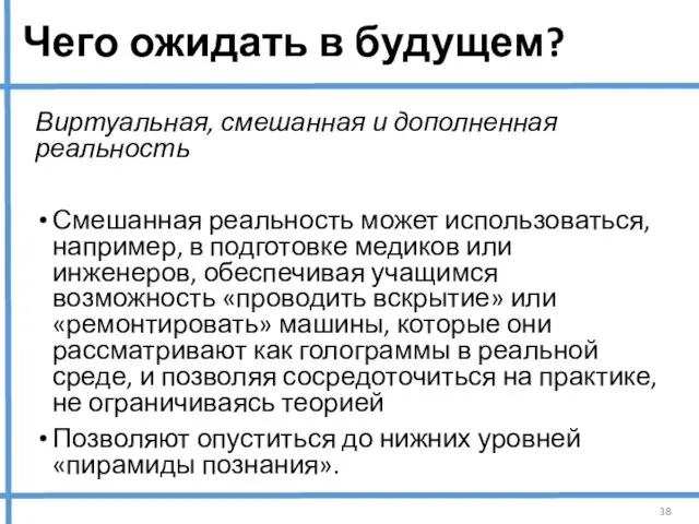 Чего ожидать в будущем? Виртуальная, смешанная и дополненная реальность Смешанная реальность может