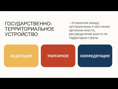 ГОСУДАРСТВЕННО-ТЕРРИТОРИАЛЬНОЕ УСТРОЙСТВО – отношения между центральными и местными органами власти, распределение власти