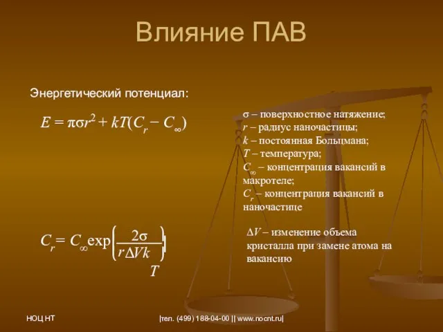 НОЦ НТ |тел. (499) 188-04-00 || www.nocnt.ru| Влияние ПАВ Энергетический потенциал: σ