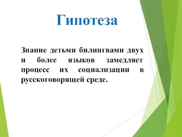 Гипотеза Знание детьми билингвами двух и более языков замедляет процесс их социализации в русскоговорящей среде.