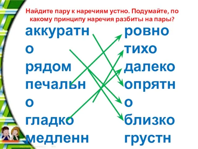 аккуратно рядом печально гладко медленно вдали ровно тихо далеко опрятно близко грустно