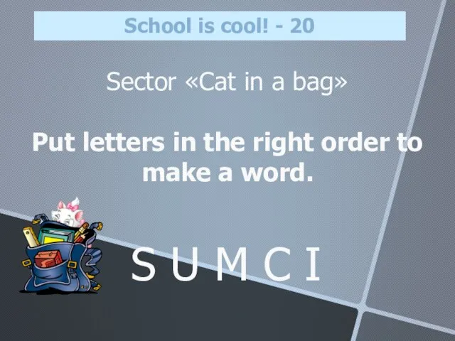 Sector «Cat in a bag» Put letters in the right order to