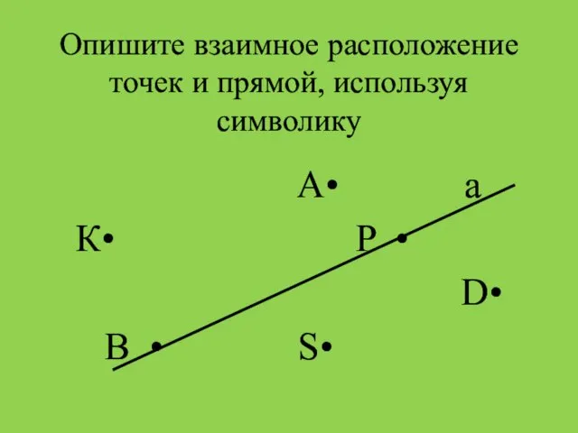Опишите взаимное расположение точек и прямой, используя символику А• a К• P