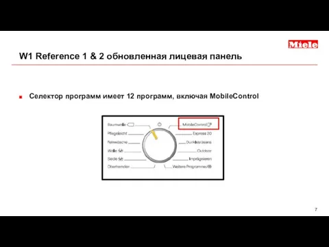 Селектор программ имеет 12 программ, включая MobileControl W1 Reference 1 & 2 обновленная лицевая панель