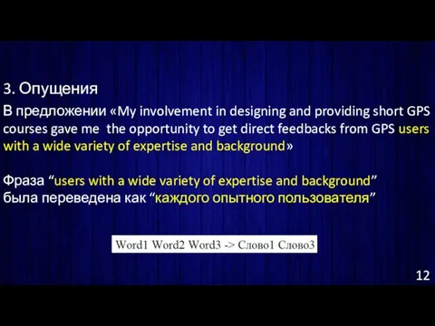 3. Опущения В предложении «My involvement in designing and providing short GPS