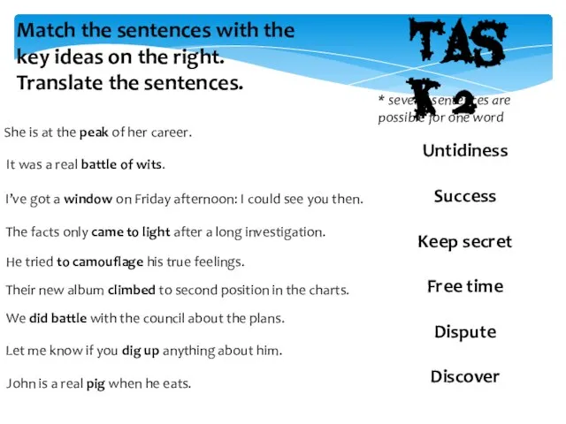 Task 2 Match the sentences with the key ideas on the right.