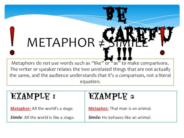 Metaphors do not use words such as “like” or “as” to make