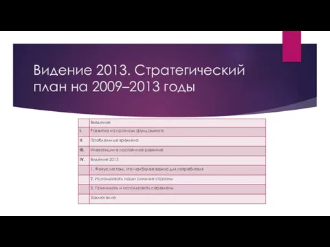 Видение 2013. Стратегический план на 2009–2013 годы