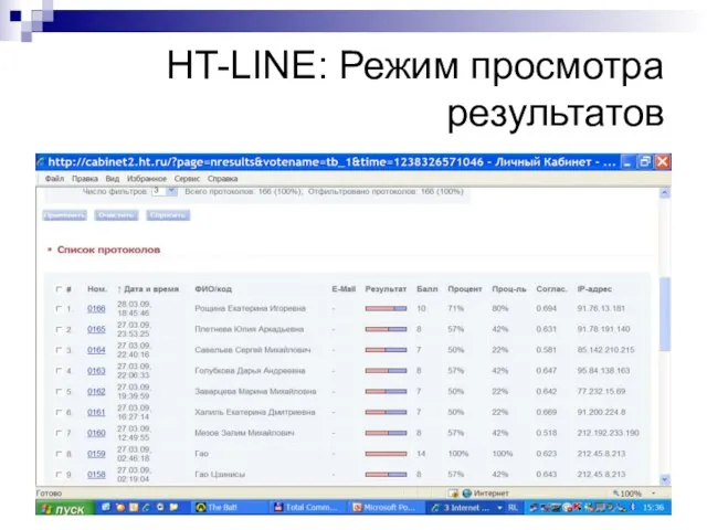 HT-LINE: Режим просмотра результатов