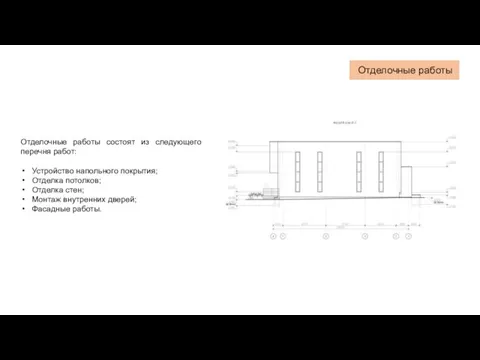 Отделочные работы Отделочные работы состоят из следующего перечня работ: Устройство напольного покрытия;