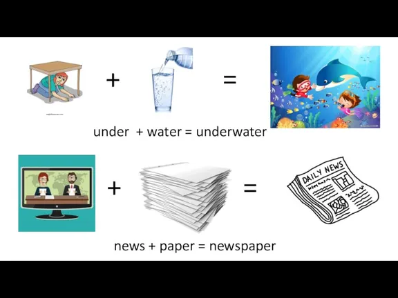 under + water = underwater + = + = news + paper = newspaper