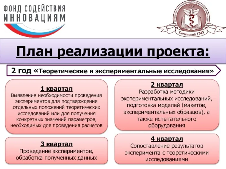 План реализации проекта: 1 квартал Выявление необходимости проведения экспериментов для подтверждения отдельных