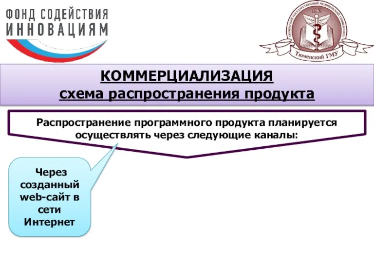 КОММЕРЦИАЛИЗАЦИЯ схема распространения продукта Распространение программного продукта планируется осуществлять через следующие каналы: