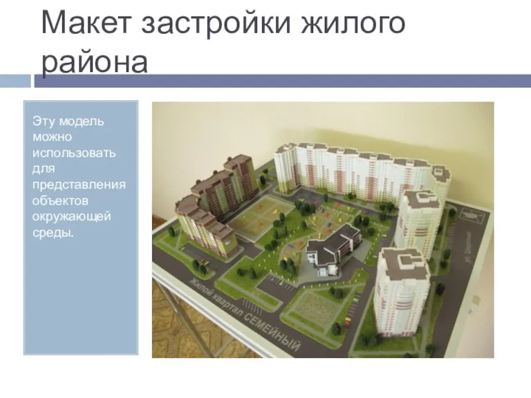 Макет застройки жилого района Эту модель можно использовать для представления объектов окружающей среды.