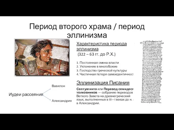 Период второго храма / период эллинизма Характеристика периода эллинизма (322 – 63