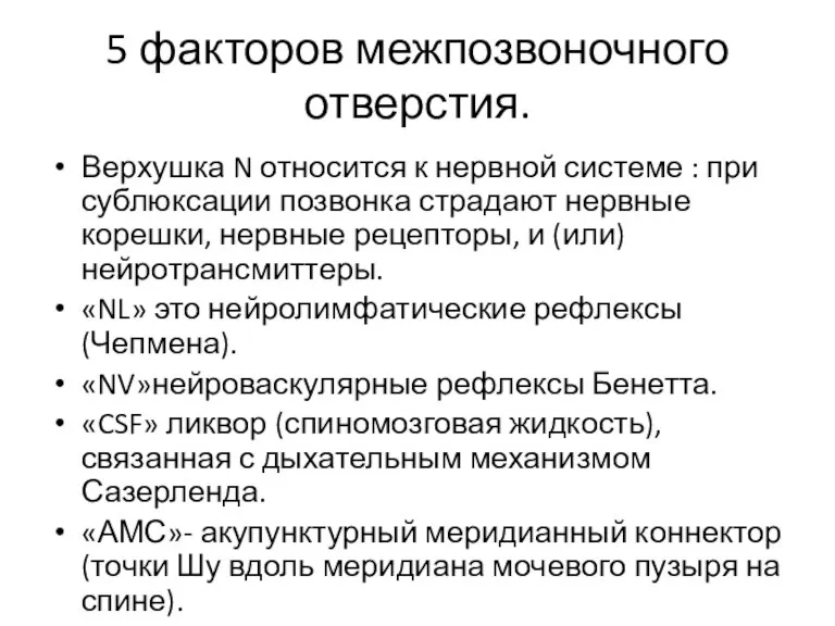 5 факторов межпозвоночного отверстия. Верхушка N относится к нервной системе : при