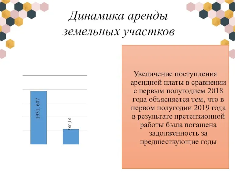 Увеличение поступления арендной платы в сравнении с первым полугодием 2018 года объясняется