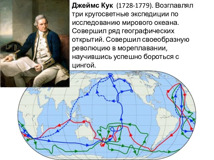 Джеймс Кук (1728-1779). Возглавлял три кругосветные экспедиции по исследованию мирового океана. Совершил