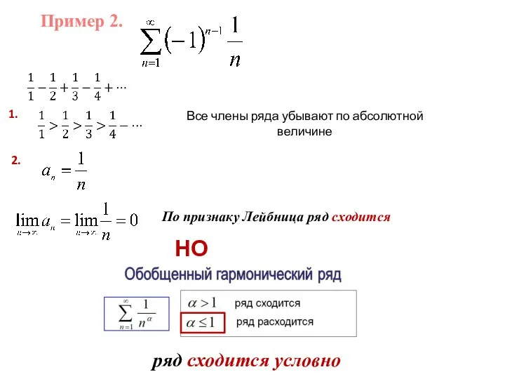 Пример 2. 1. Все члены ряда убывают по абсолютной величине 2. По