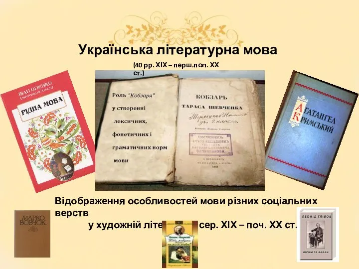 Українська літературна мова Відображення особливостей мови різних соціальних верств у художній літературі