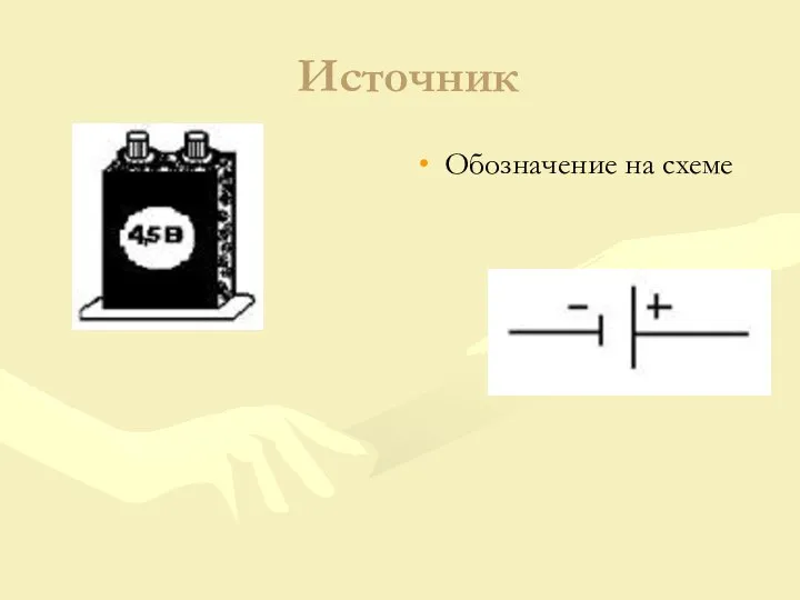 Источник Обозначение на схеме