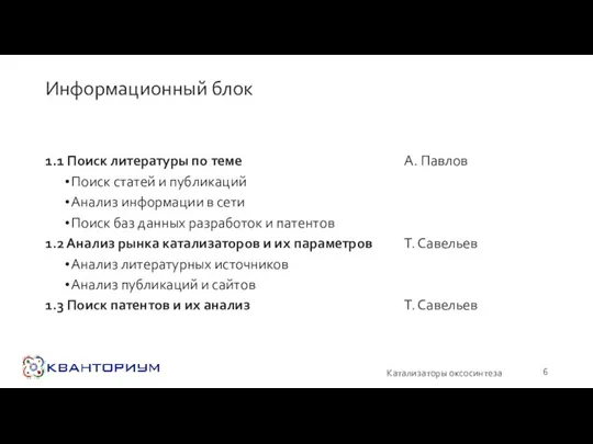 Информационный блок А. Павлов Т. Савельев Т. Савельев Катализаторы оксосинтеза 1.1 Поиск