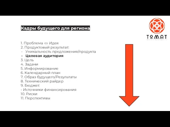 1. Проблема ⬄ Идея 2. Продуктовый результат: Уникальность предложения/продукта Целевая аудитория 3.