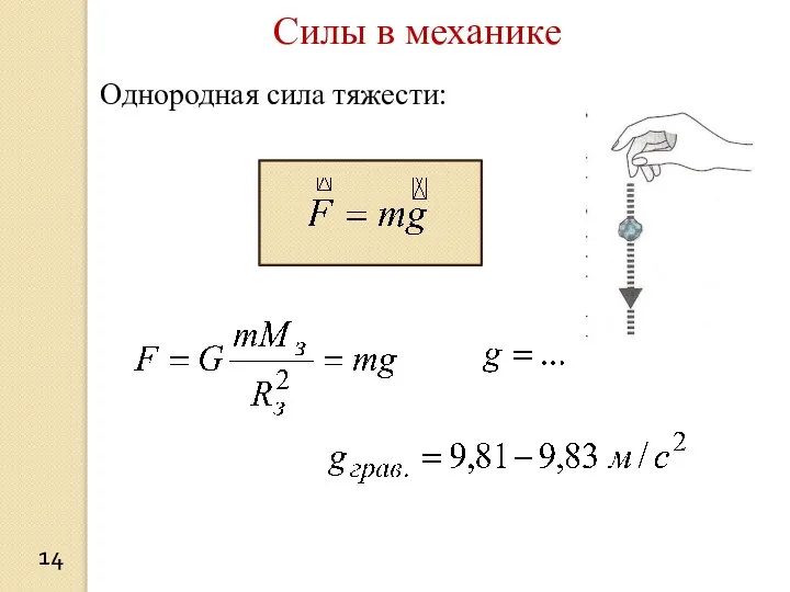 Силы в механике Однородная сила тяжести: 14