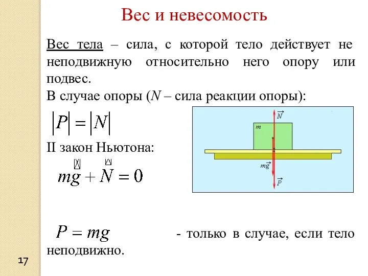 Вес тела – сила, с которой тело действует не неподвижную относительно него