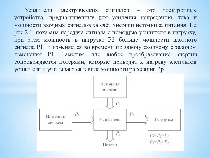 Усилители электрических сигналов – это электронные устройства, предназначенные для усиления напряжения, тока