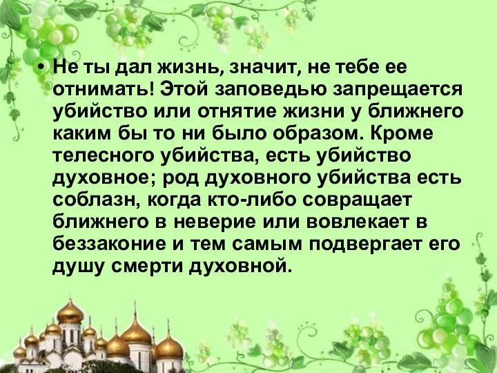 Не ты дал жизнь, значит, не тебе ее отнимать! Этой заповедью запрещается