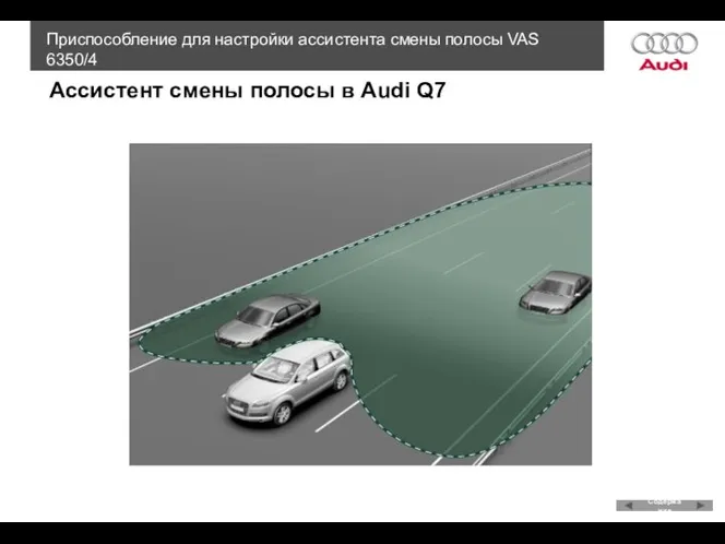 Ассистент смены полосы в Audi Q7 Приспособление для настройки ассистента смены полосы VAS 6350/4 Содержание