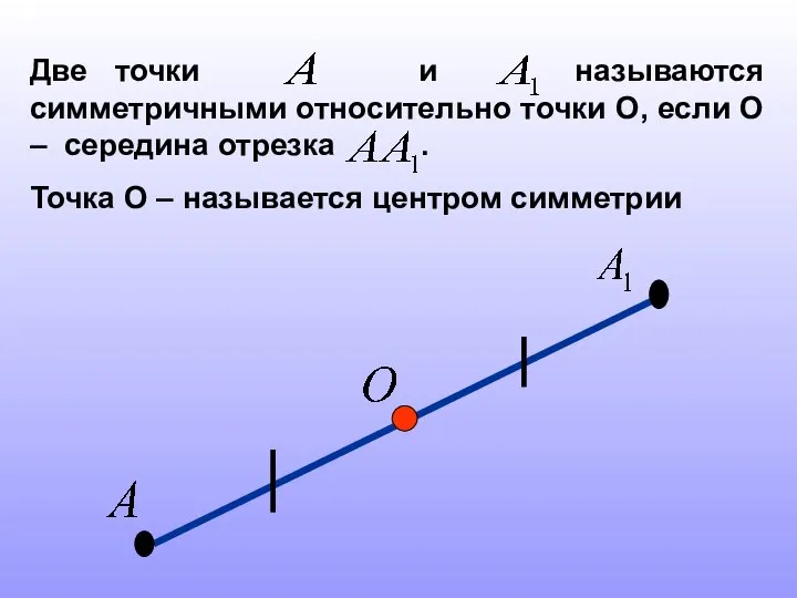 Две точки и называются симметричными относительно точки О, если О – середина