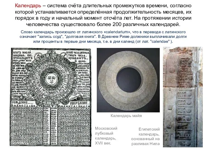 В древности люди определяли время по Солнцу Московский лубковый календарь, XVII век.