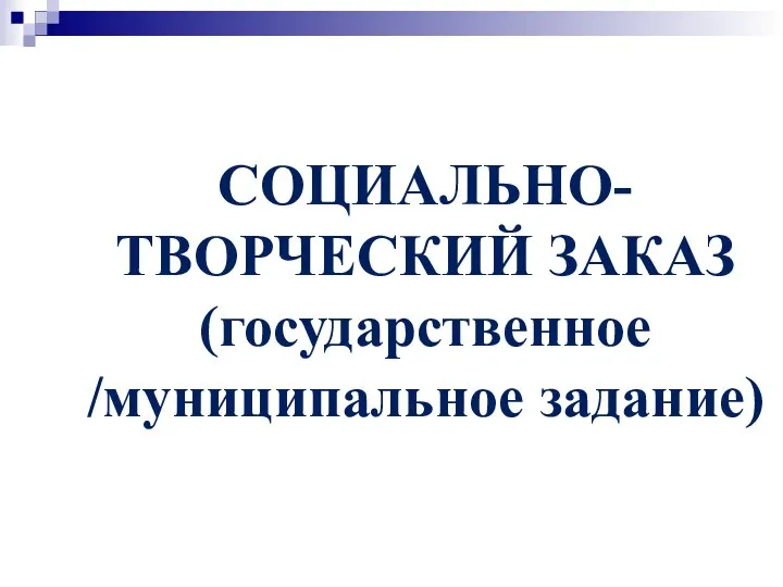 СОЦИАЛЬНО-ТВОРЧЕСКИЙ ЗАКАЗ (государственное /муниципальное задание)