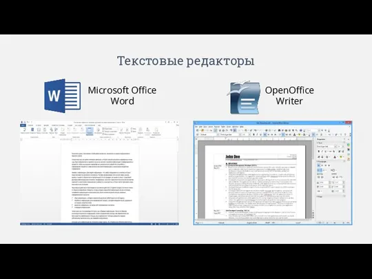Текстовые редакторы Microsoft Office Word OpenOffice Writer