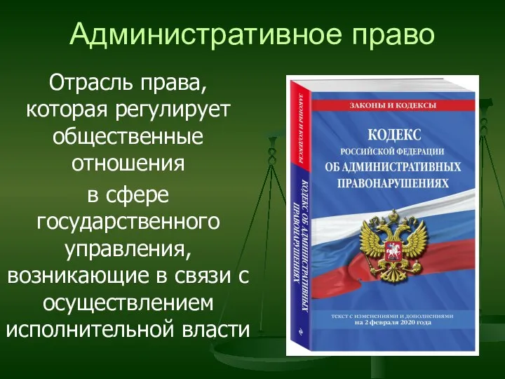 Административное право Отрасль права, которая регулирует общественные отношения в сфере государственного управления,