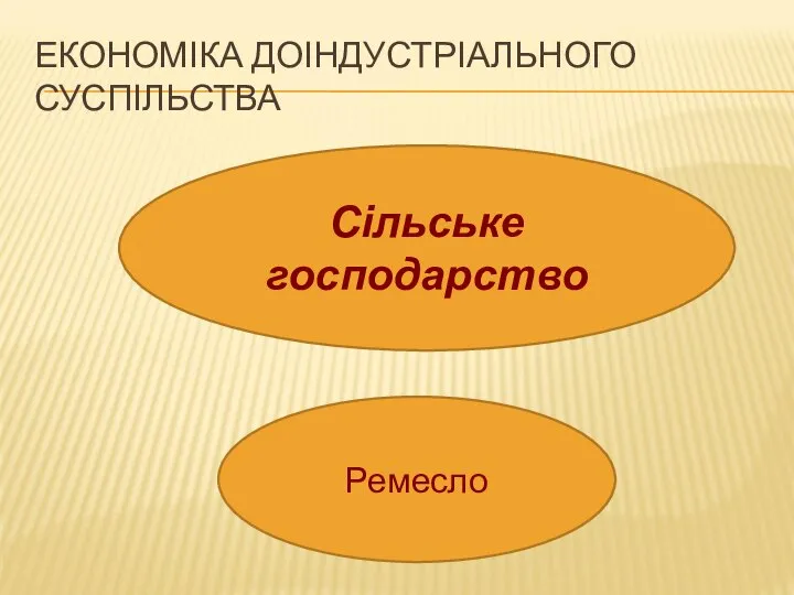 ЕКОНОМІКА ДОІНДУСТРІАЛЬНОГО СУСПІЛЬСТВА Сільське господарство Ремесло