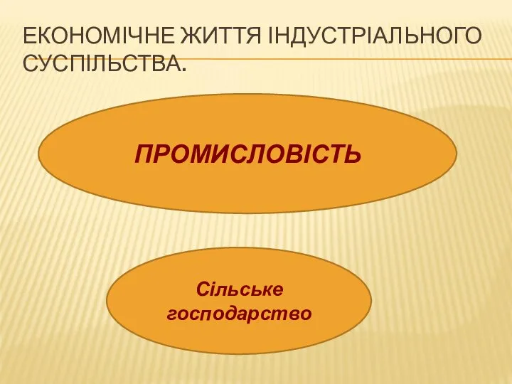 ЕКОНОМІЧНЕ ЖИТТЯ ІНДУСТРІАЛЬНОГО СУСПІЛЬСТВА. ПРОМИСЛОВІСТЬ Сільське господарство