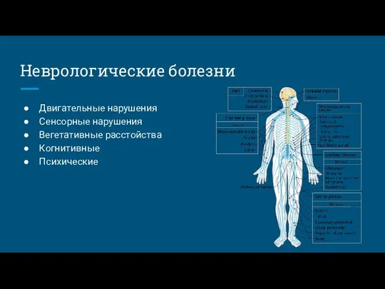 Неврологические болезни Двигательные нарушения Сенсорные нарушения Вегетативные расстойства Когнитивные Психические