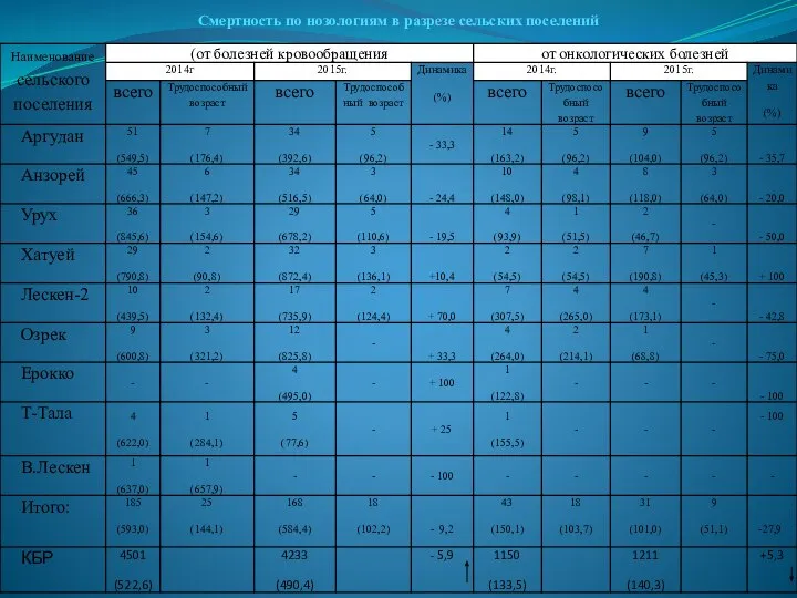 Смертность по нозологиям в разрезе сельских поселений