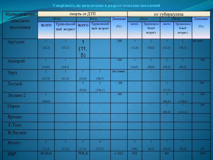 Смертность по нозологиям в разрезе сельских поселений