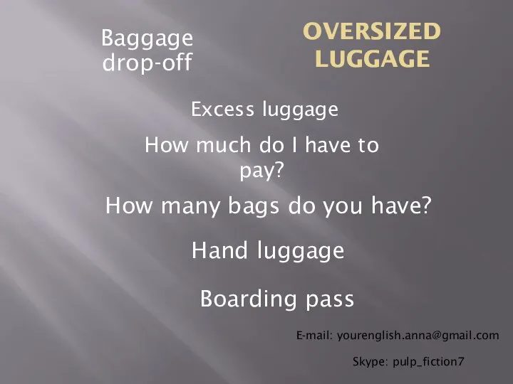 OVERSIZED LUGGAGE Excess luggage Baggage drop-off How much do I have to