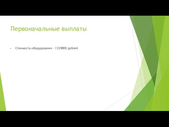 Первоначальные выплаты Стоимость оборудования – 1339000 рублей